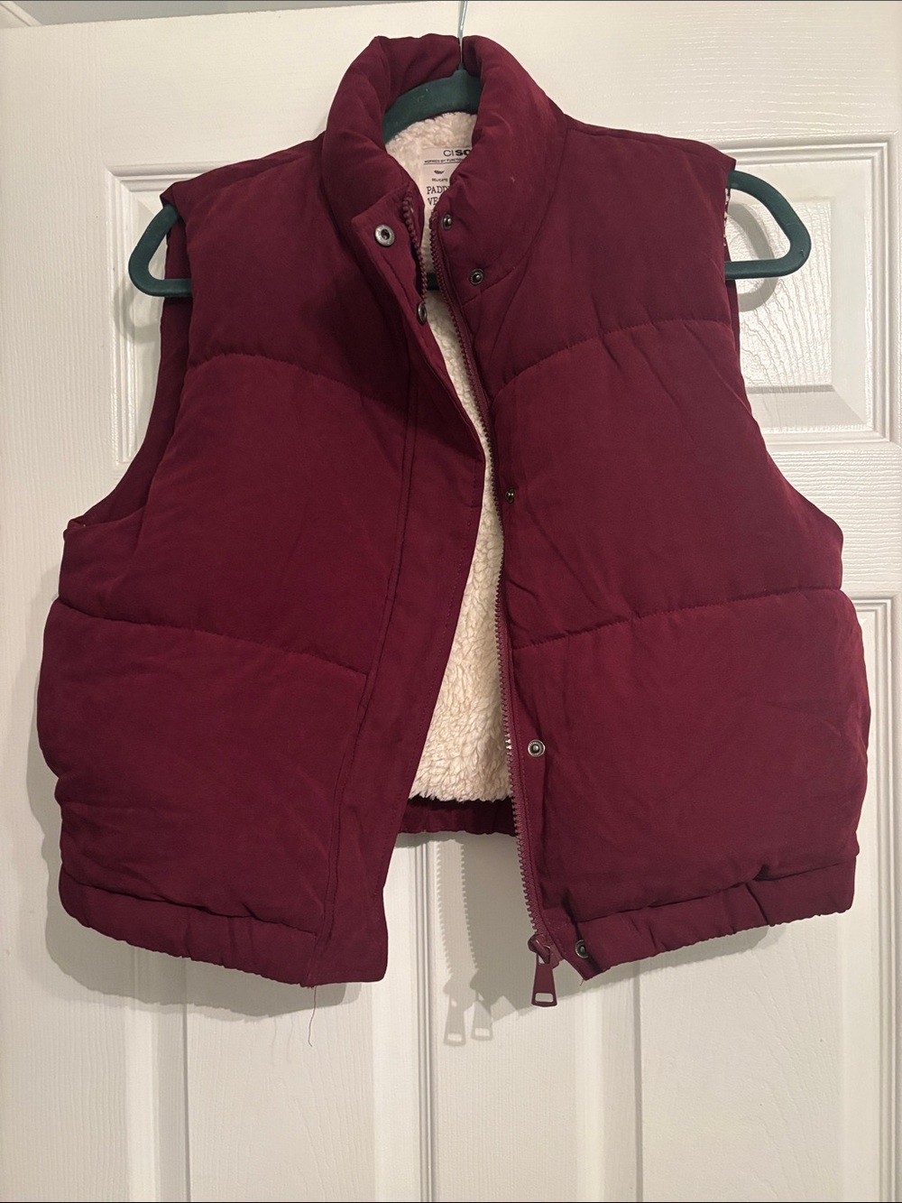 Women's Quilted Sherpa-Lined Padded Vest - Burgundy